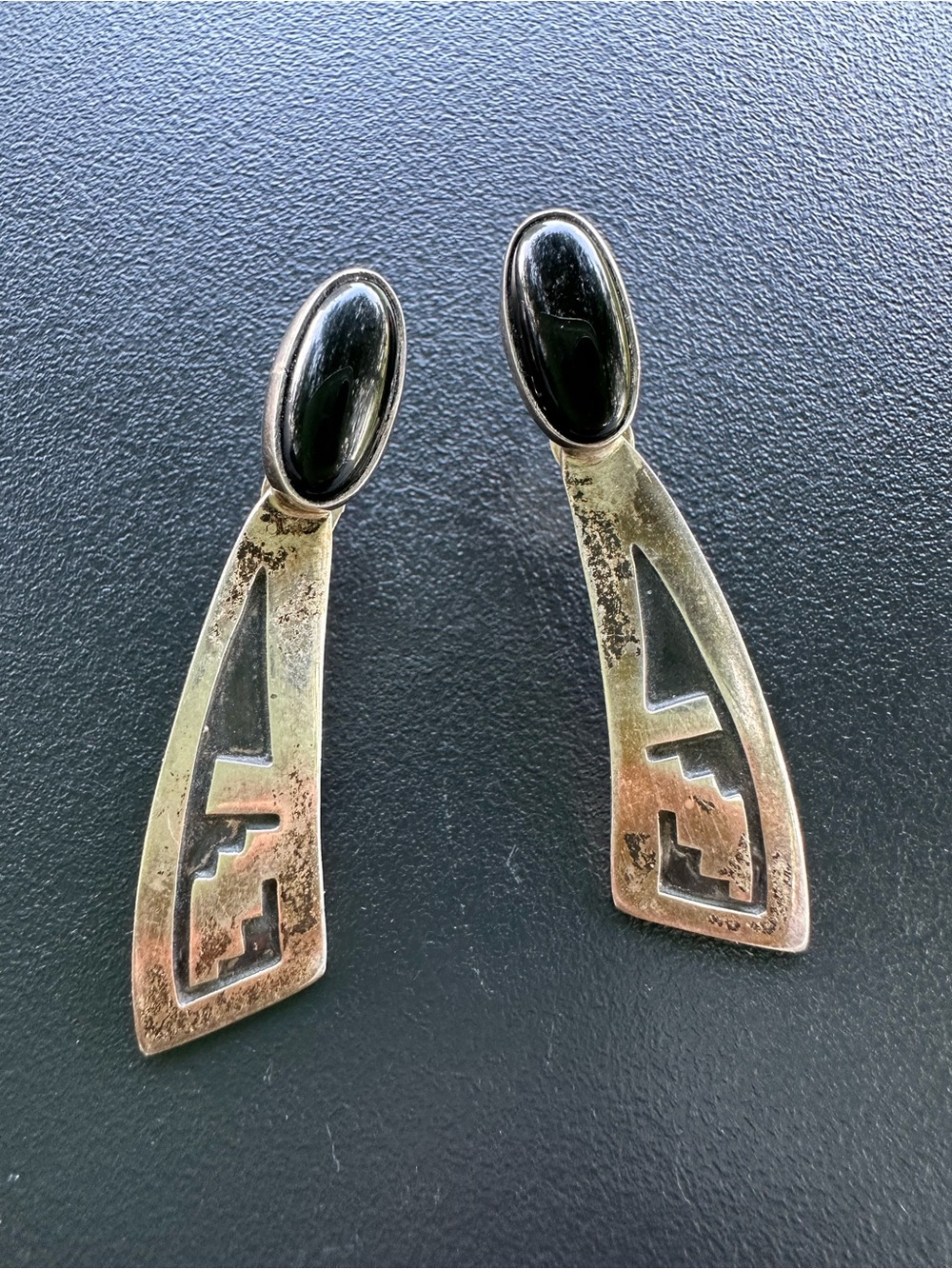 VIntage EMT 925 Sterling silver and black onyx pierced earrings